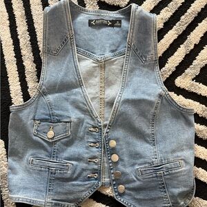 Nanette Lepore Light Blue Denim Vest with Silver Buttons